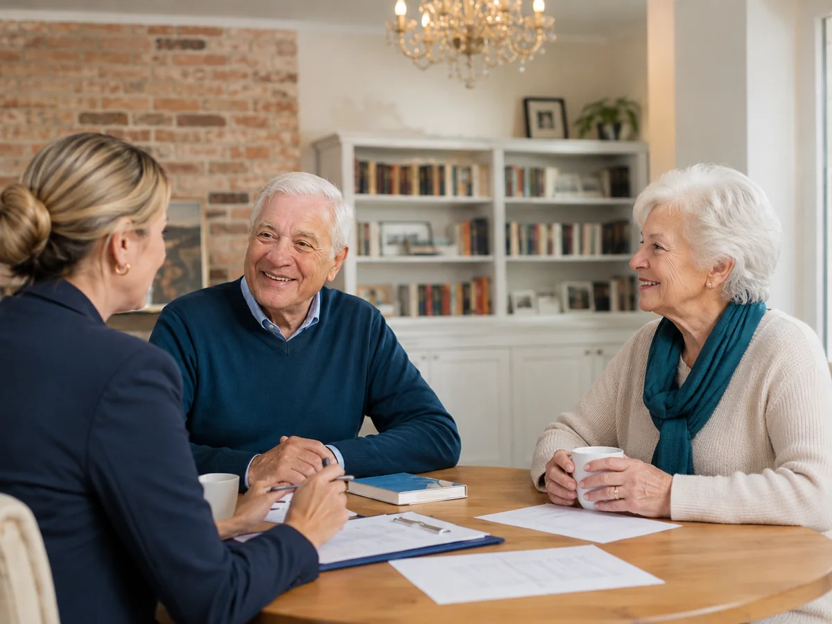 Advisor sitting with a senior couple at a planning table