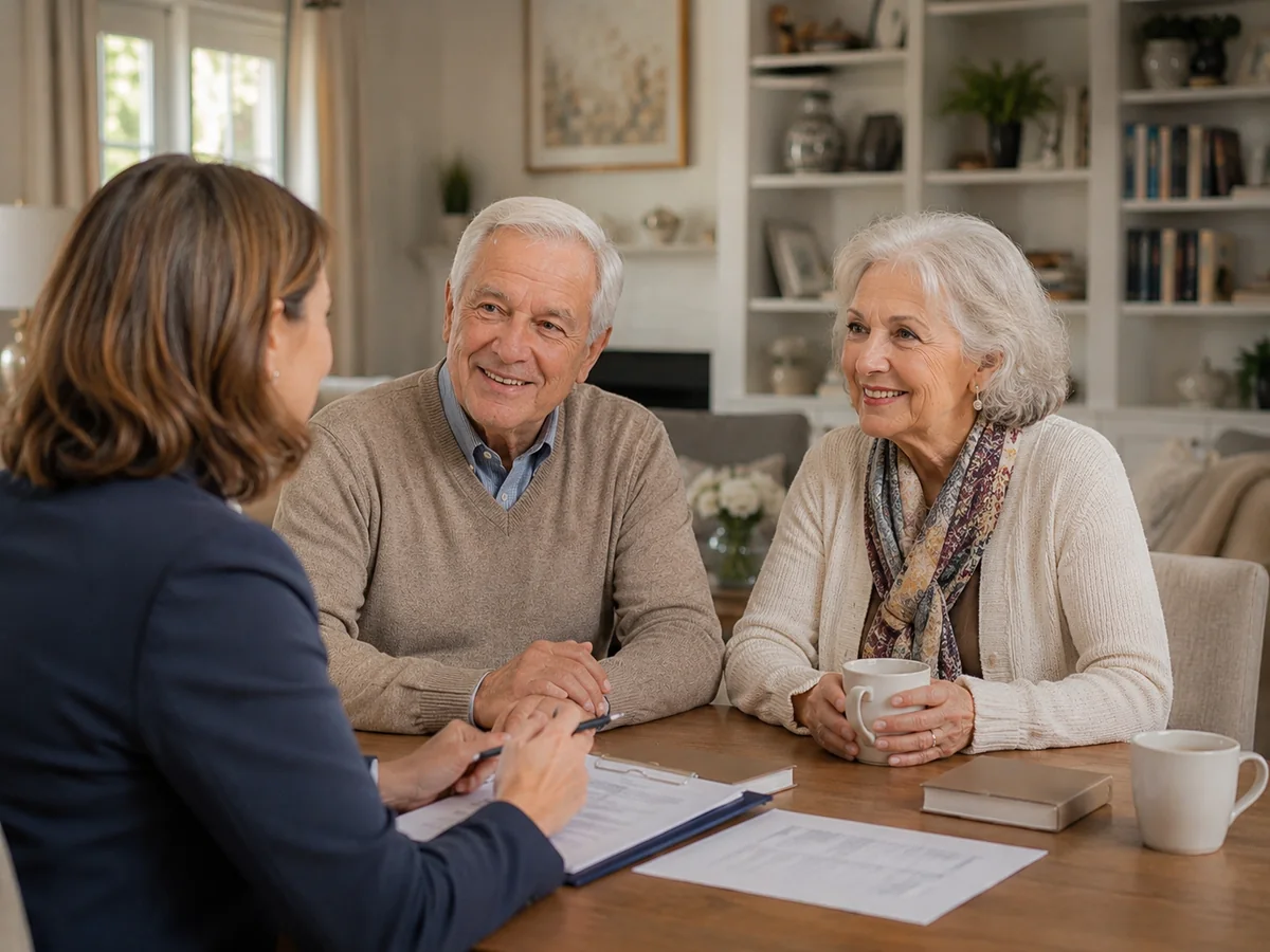 Senior couple in a guided planning conversation